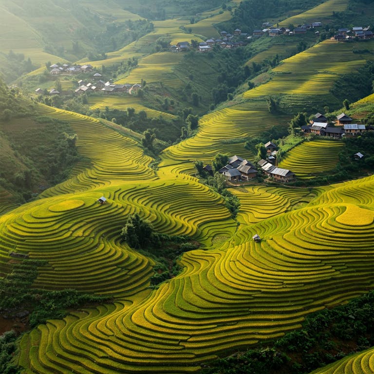 Beautiful terraced rice fields in Vietnam, showcasing nature's artful patterns.