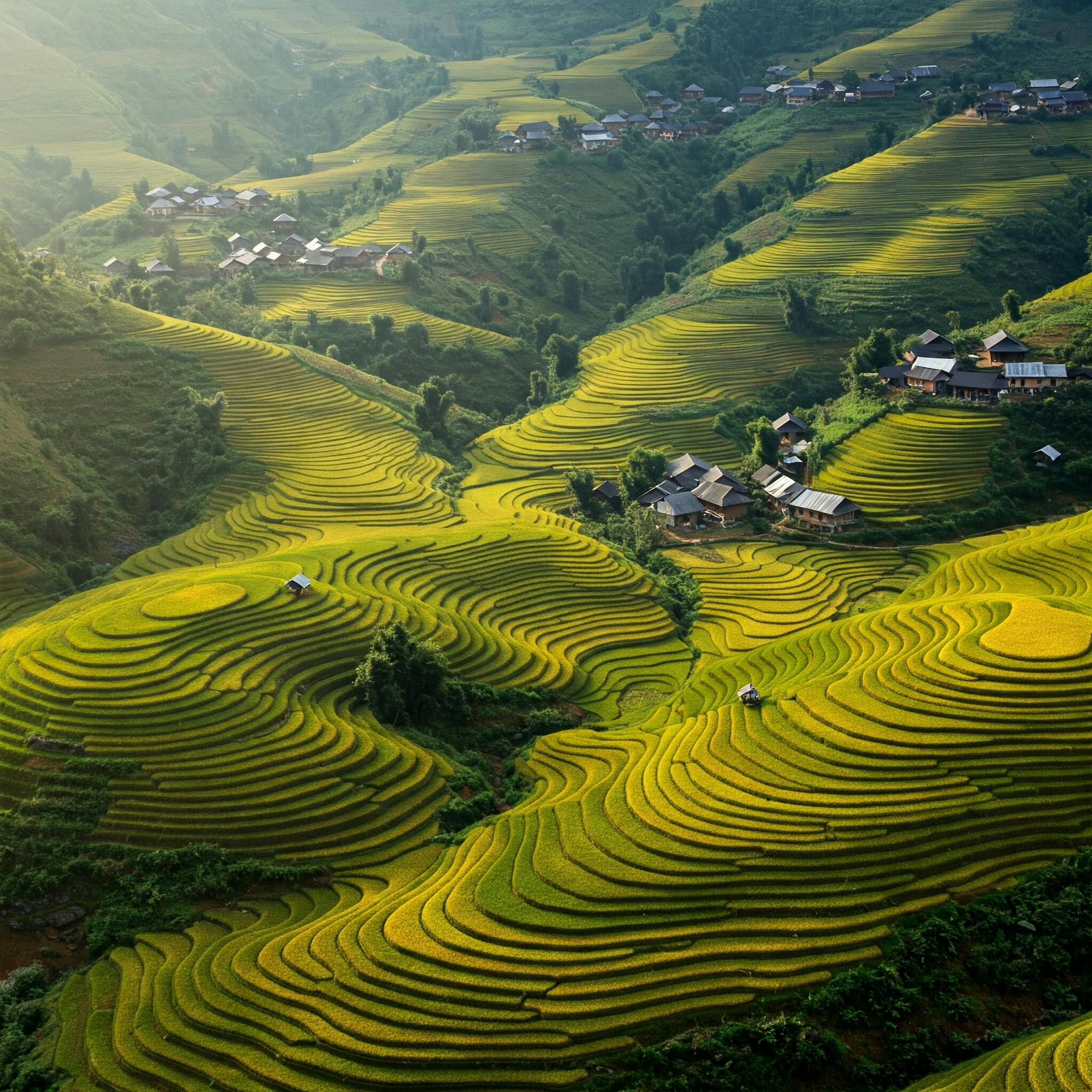 Beautiful terraced rice fields in Vietnam, showcasing nature's artful patterns.